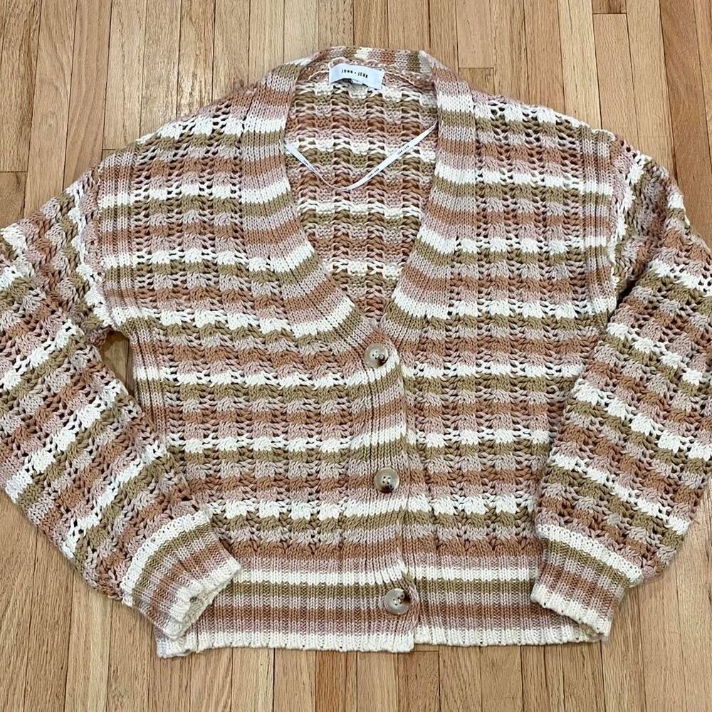 John + Jenn Julianna cropped chunky cottage earthy forest striped boxy cardi Med